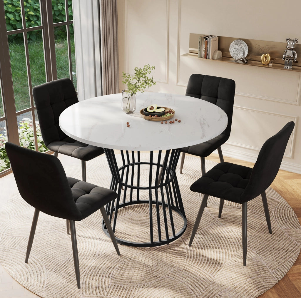 Set da pranzo 5 pezzi con tavolo rotondo Ø100 cm e 4 sedie in velluto