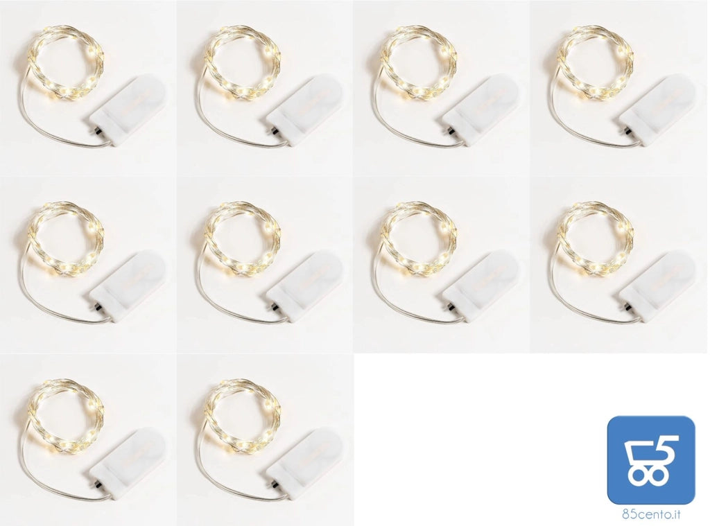 10 pz Filo Modellabile Luci Led Bianco Caldo 2 Mt a Batteria Con Interruttore per Feste Ricorrenze