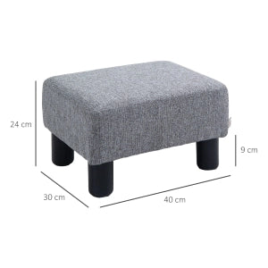Pouf poggiapiedi rettangolare in lino grigio con struttura stabile, 40x30x24 cm