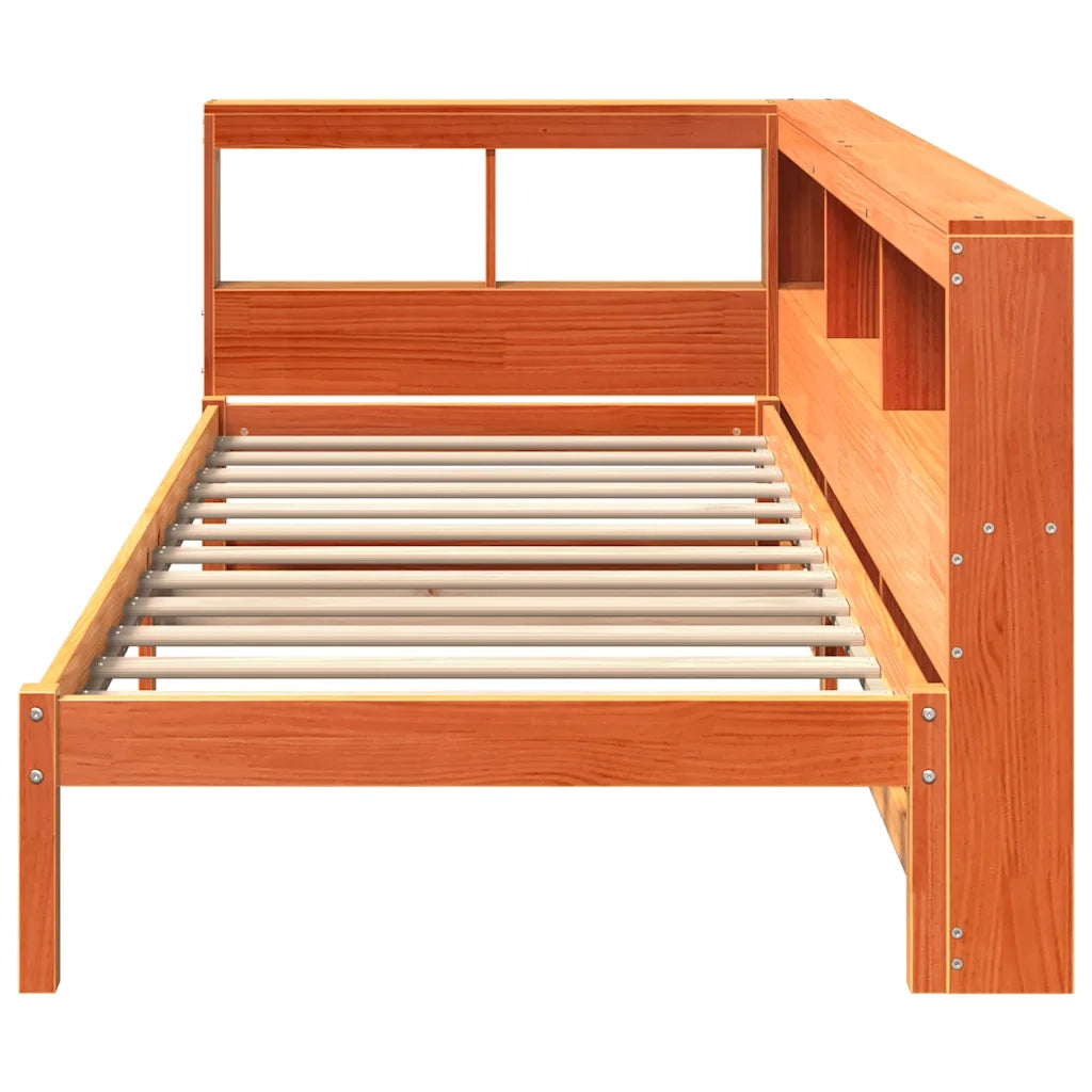 Letto Libreria senza Materasso-Struttura Letto con contenitore Marrone Cera 90x200 cm in Pino 135362