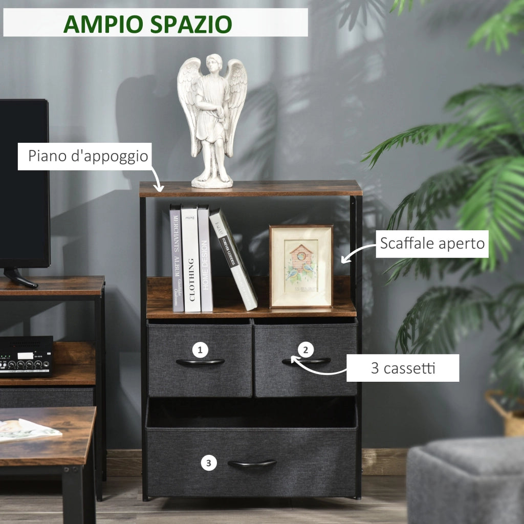 Cassettiera con 3 Cassetti in Tessuto ¨C Xylo ¨C Grigio Scuro 58x29x81.5cm