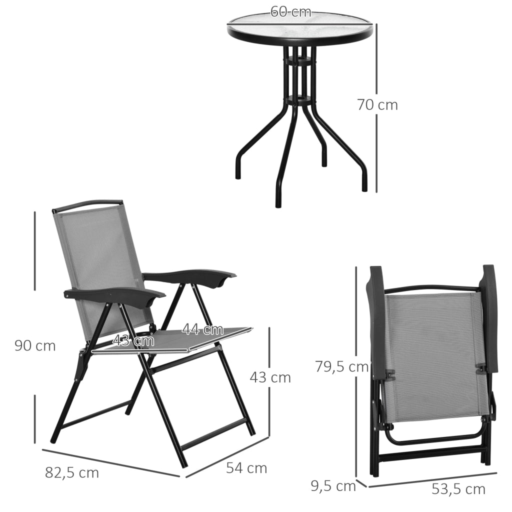 Set Giardino 3 Pezzi ¨C zephmum ¨C 2 Sedie Pieghevoli Grigie con Tavolo Rotondo Vetro