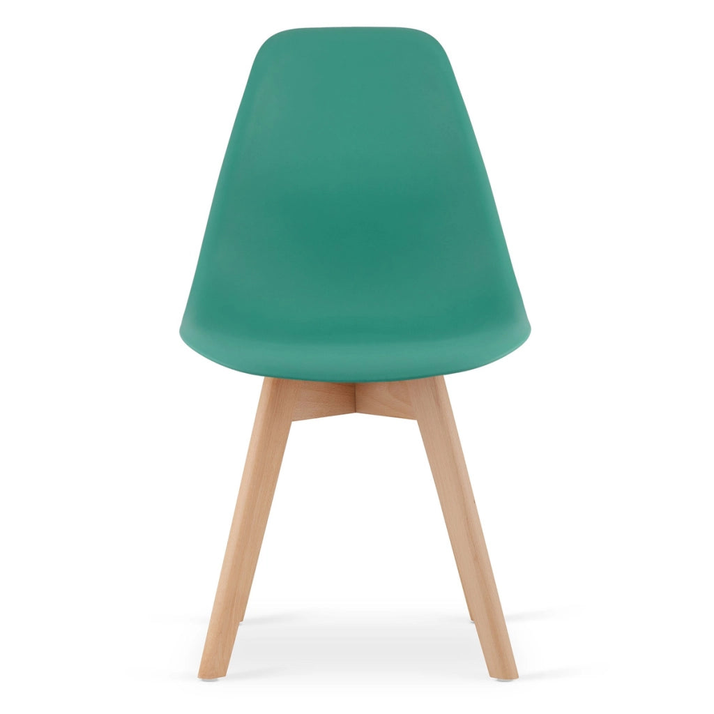 Sedia di design Kito verde con gambe in legno di faggio