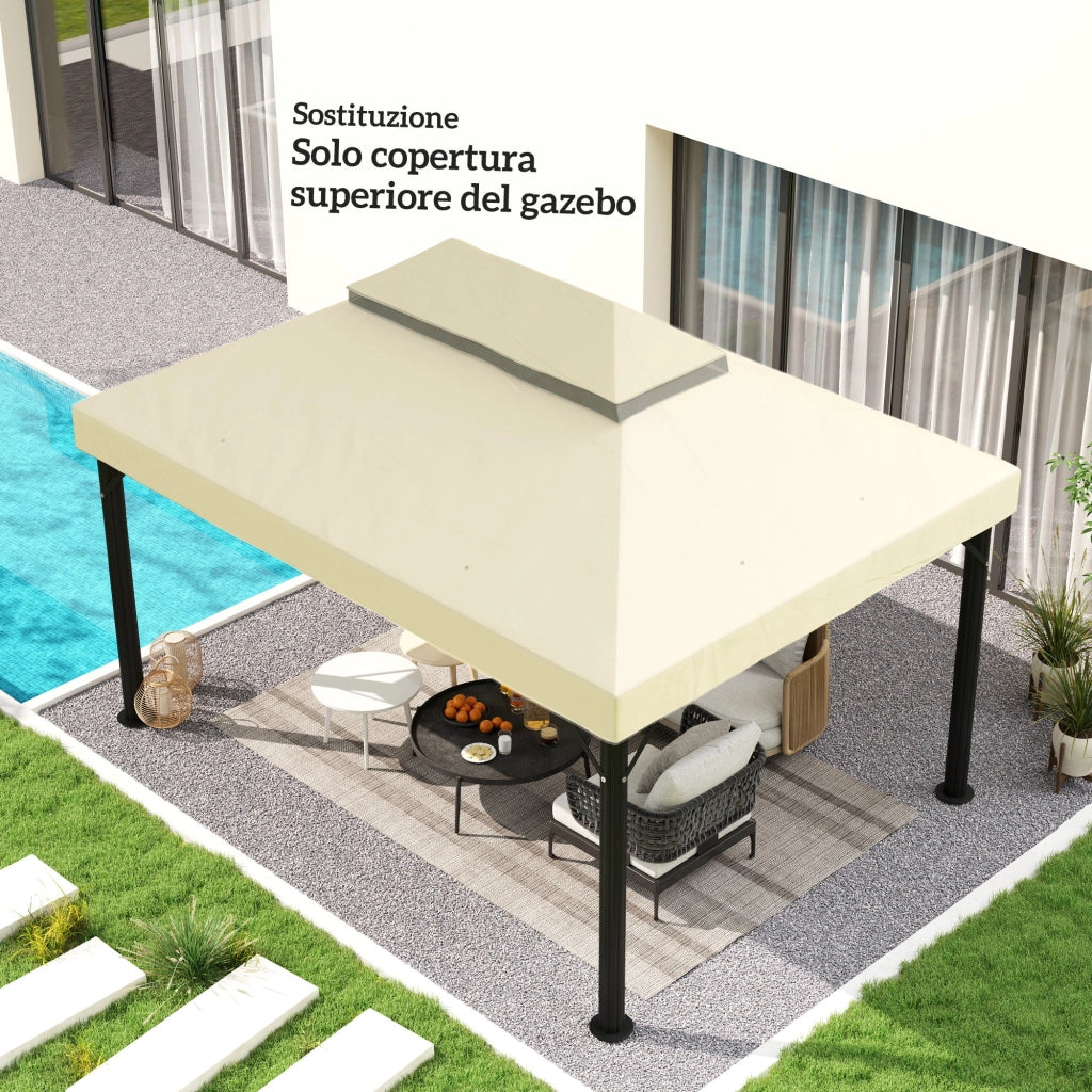Copertura per Gazebo da Giardino 400x 300 cm a 2 Livelli in Tessuto Oxford 600D con Fori di Drenaggio Bianco Crema