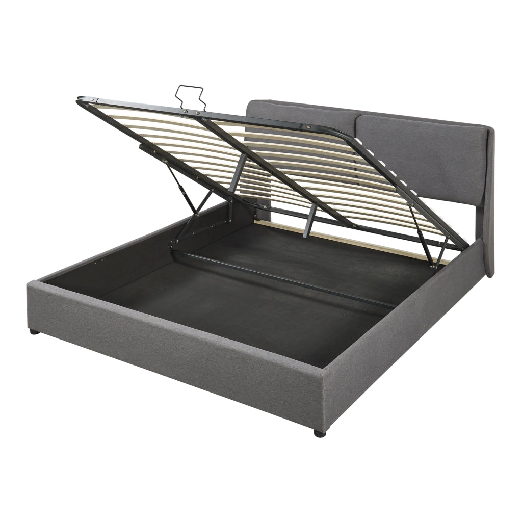 Struttura Letto Francese Lunner 140 x 200 cm con Contenitore e Testiera Imbottita - Grigio Scuro [en.casa]