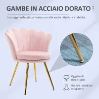 Poltrona da Salotto a Conchiglia Stile Vintage in Velluto con Gambe Dorate Rosa