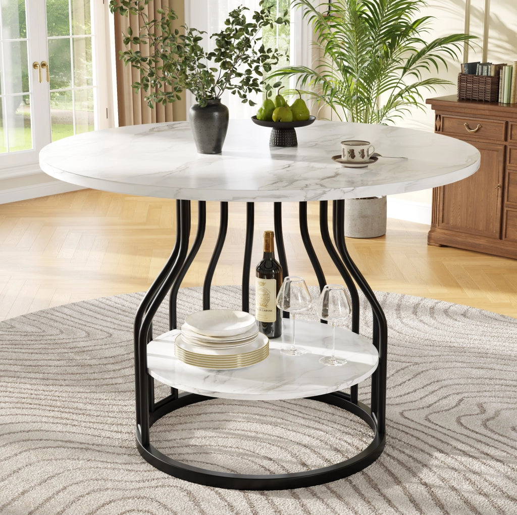 Set da pranzo 5 pezzi， tavolo 80 cm in MDF effetto marmo nero e grigio