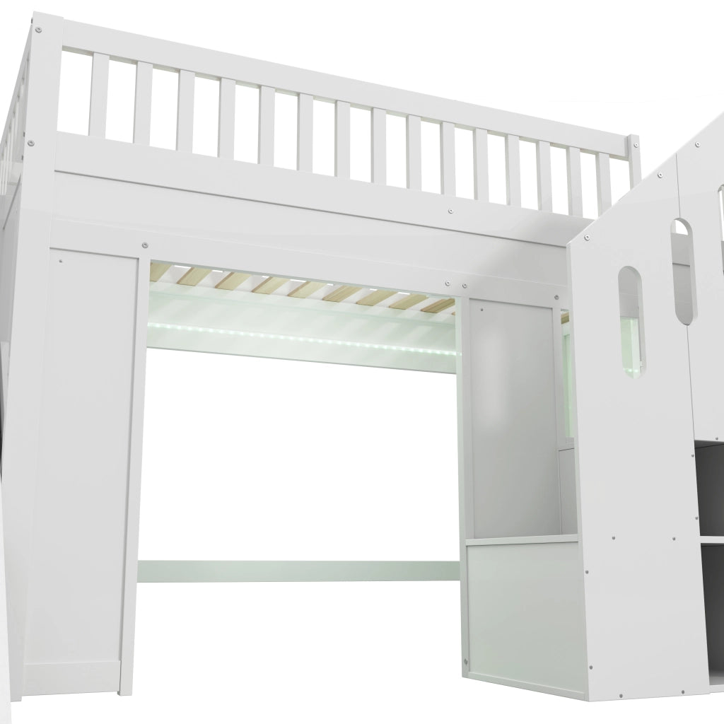LETTO A CASTELLO 90x200 cm con scivolo, scala contenitore, bianco