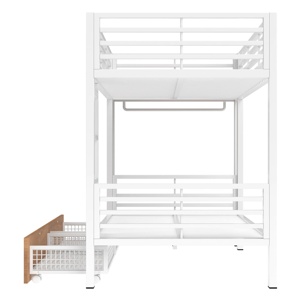 Letto a Castello 90 x 200 cm; 2 Posti; 4 Cassetti e LED in MDF e Metallo; Bianco
