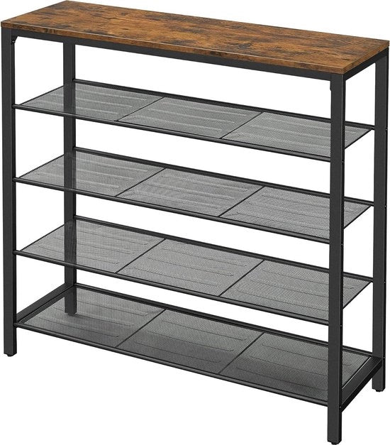 Organizzatore per scarpe - 4 pannelli in metallo - contenitori - pannello per scarpe - armadio per ingresso - stile industriale rustico marrone e nero LBS15BX