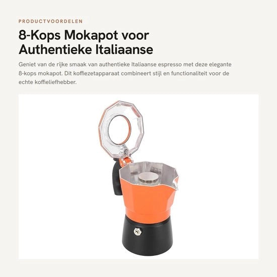 Moka Pot 8-coppi - Doppio Vaso - Caffettiera - Alluminio - Per Casa - Design Elegante - Distribuzione Calore Uniforme