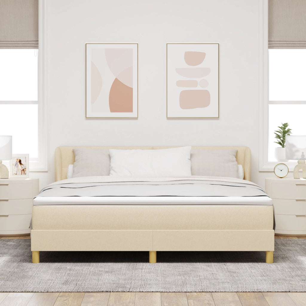 Letto Box Spring  con Materasso in Panna, 180x200 cm, Tessuto