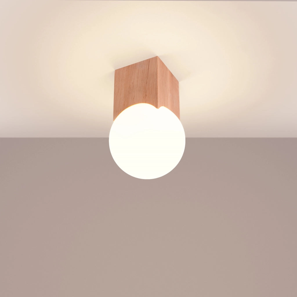 Plafoniera scandinava legno/vetro sfera G9 Pure Lume