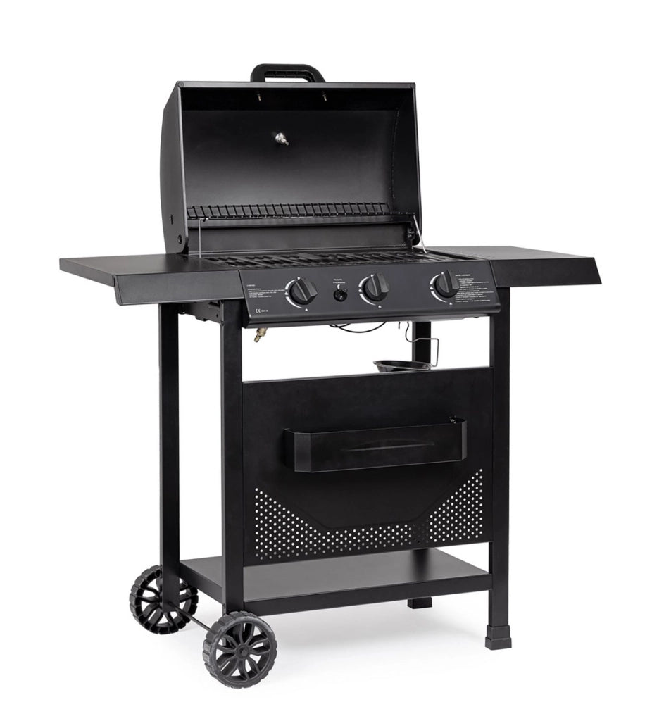 Barbecue a Gas 3 Bruciatori 109,5x51x98,7h cm Accensione Piezoelettrica in Acciaio Louis Nero