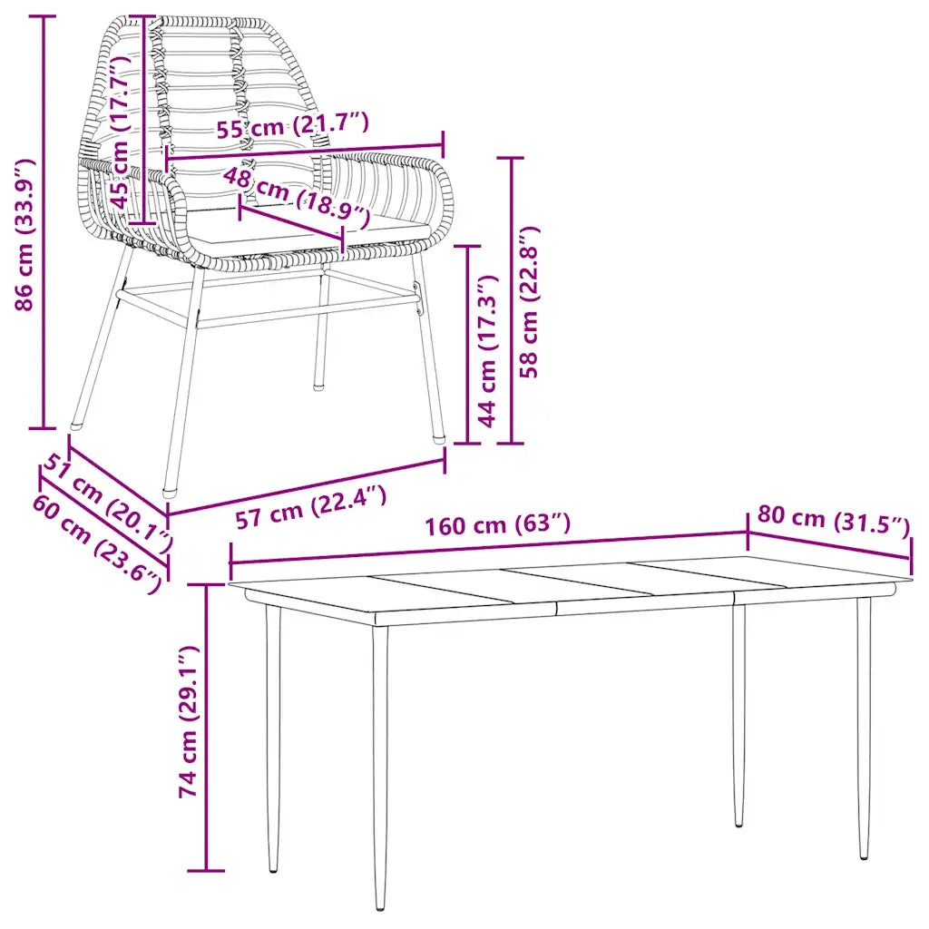 Set da Pranzo da Giardino con Cuscini 5 pz Polyrattan Vetro 3334453