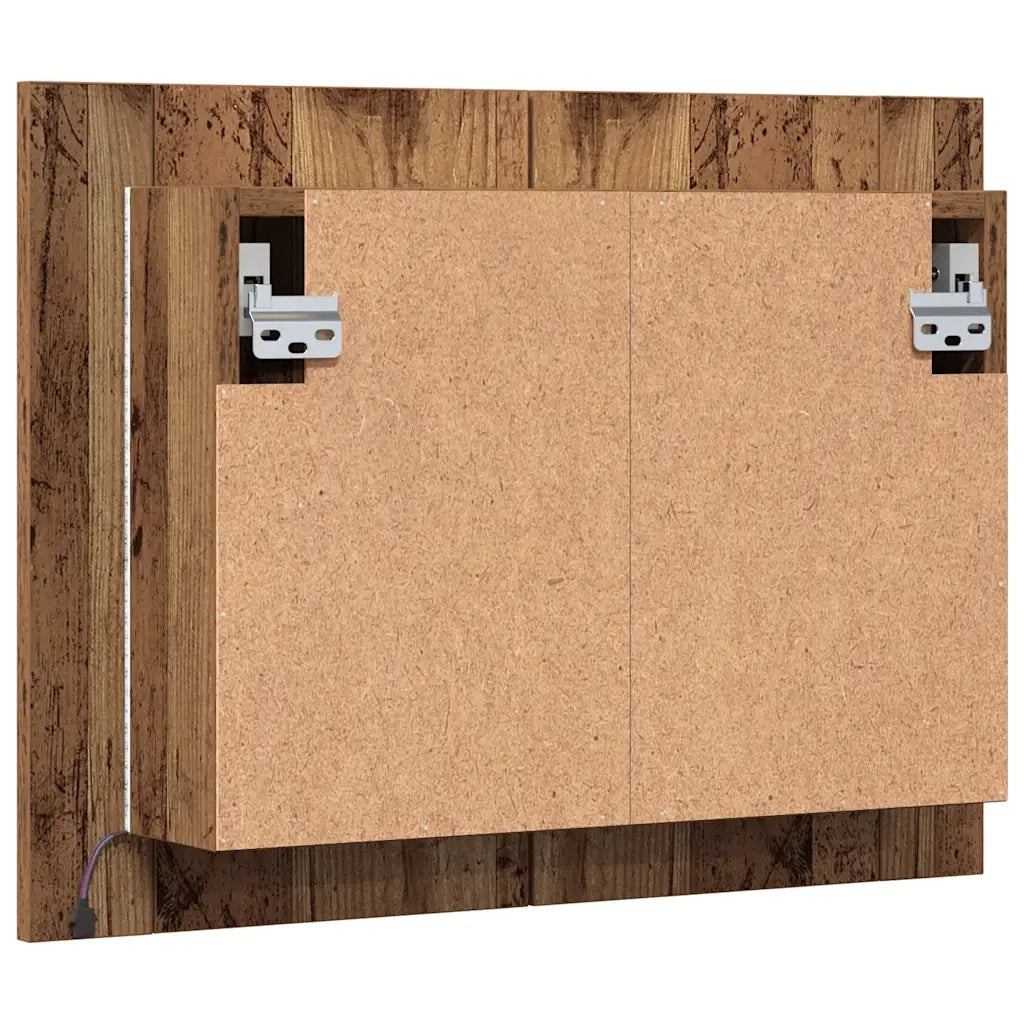 vidaXL Mobile Specchio LED Legno Antico 60x12x45 cm Legno Multistrato