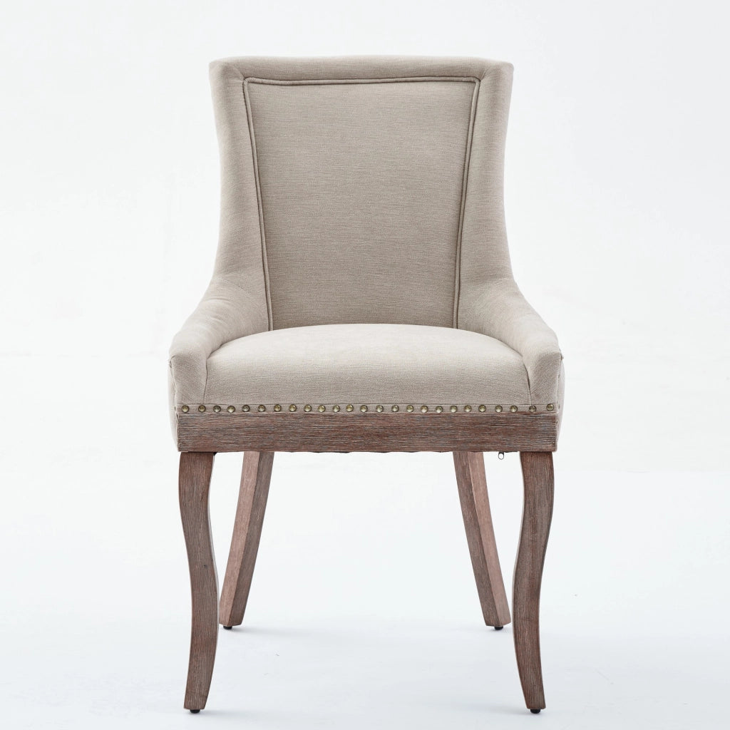 Sedie da Pranzo Imbottite in Tessuto ¨C MINIMAL ¨C Set 2 Pezzi, Gambe in Legno, Beige