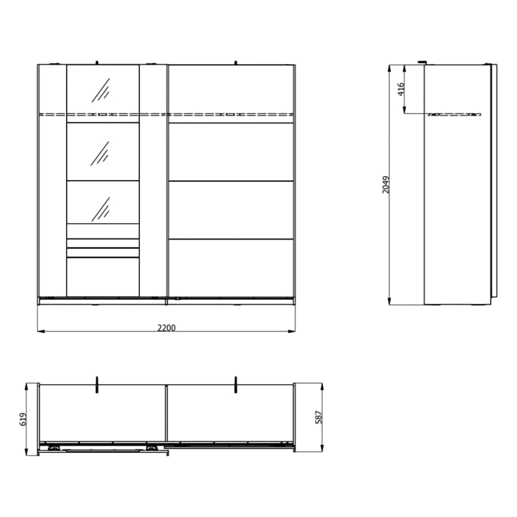 Armadio Camera da Letto Lalibe, Guardaroba 2 Ante 2 Ripiani, 220x205h cm Bianco Opaco