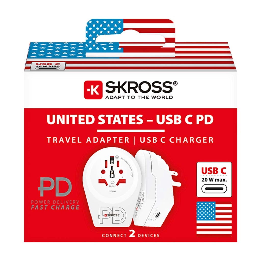 Adattatore da viaggio USA con porta USB-C 20W Power Delivery Bianco Skross