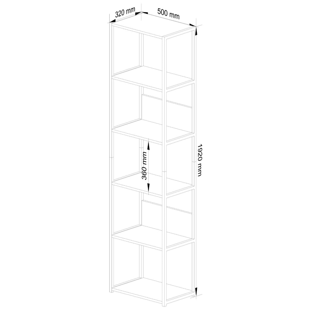 Scaffale stilo loft con ripiani in legno 50 cm Bianca 50 cm inserto frontale Grigio 50x32x192 cm