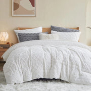 Set di coperte a piuma, 135 x 200 cm, 2 pezzi, caldo, bianco romantico set di coperte, stile boho, set di coperte in teddy per l'inverno, geometria, coperte reversibili, flanella, per bambine, copri cuscino