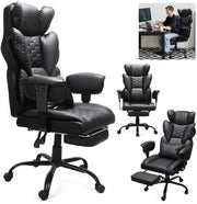 Sedia da Gioco con Supporto al Piede - Sedia Ergonomica Regolabile con Supporto Lombaro con Piede Sedia - Nero - 150kg