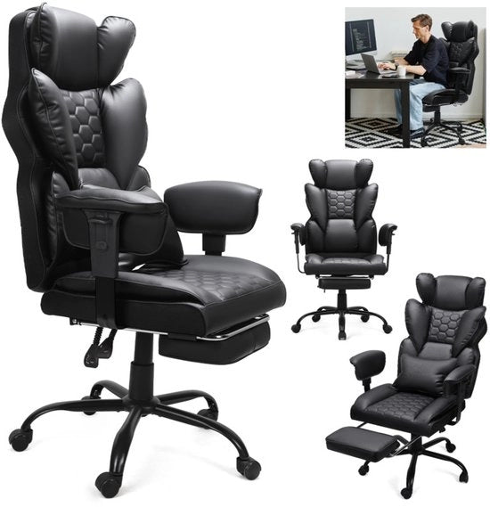 Sedia da Gioco con Supporto al Piede - Sedia Ergonomica Regolabile con Supporto Lombaro con Piede Sedia - Nero - 150kg
