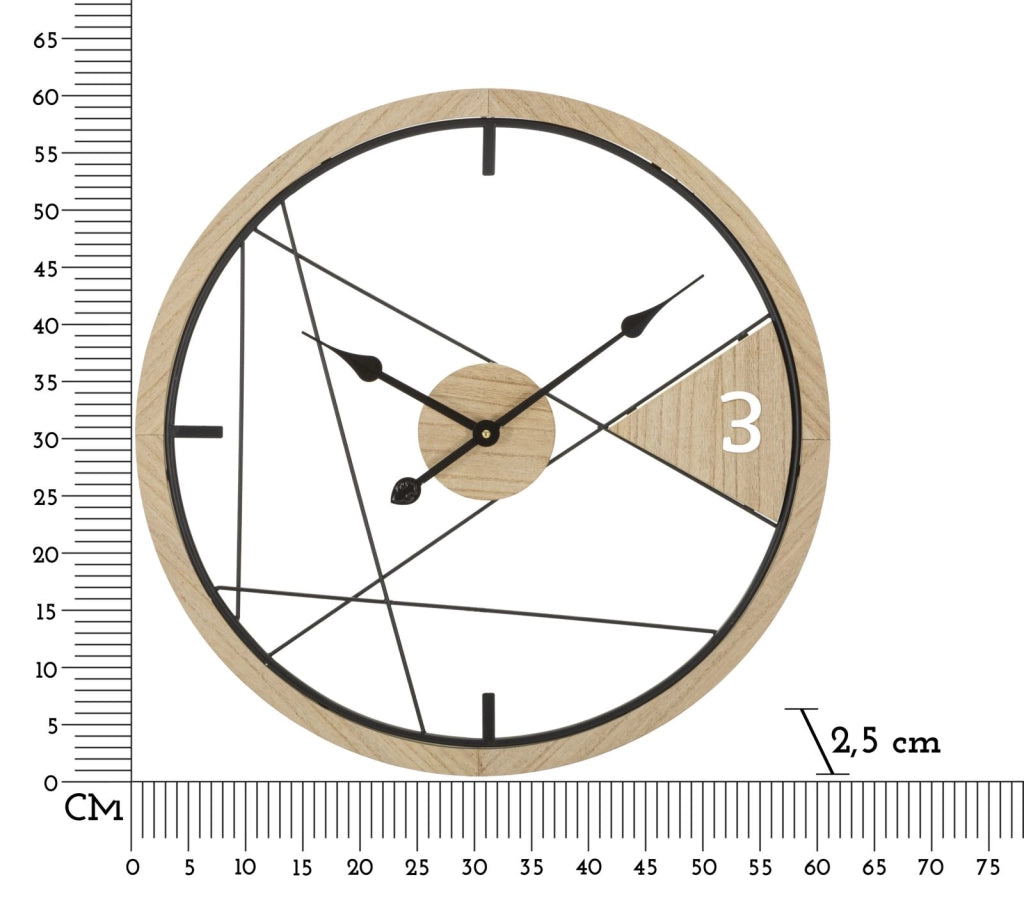 Orologio da Muro Geometric Design 60x2,5x60 cm in Ferro e MDF Nero e Marrone