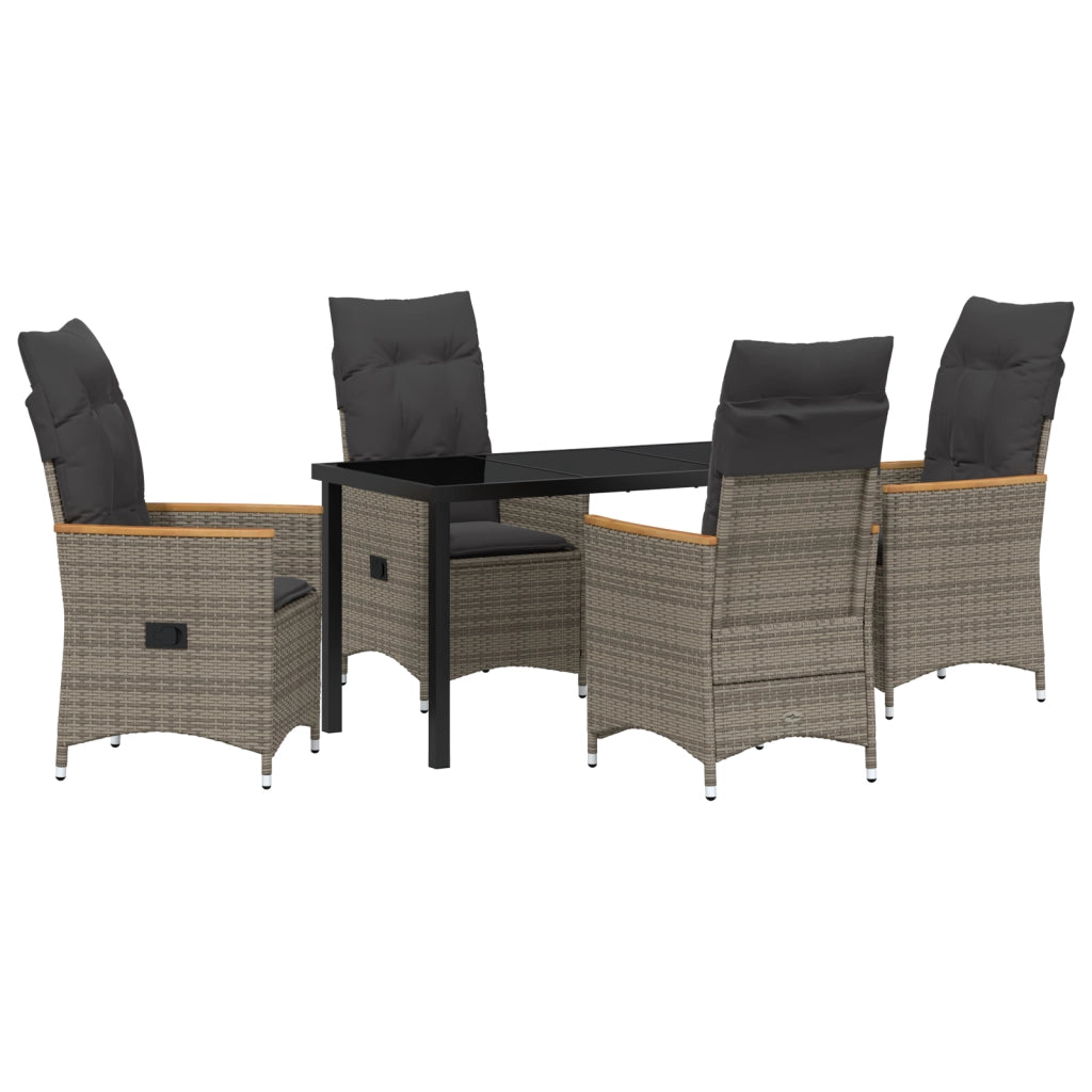 Set di Mobili da Giardino da 5 Pezzi con Cuscini in Rattan Grigio