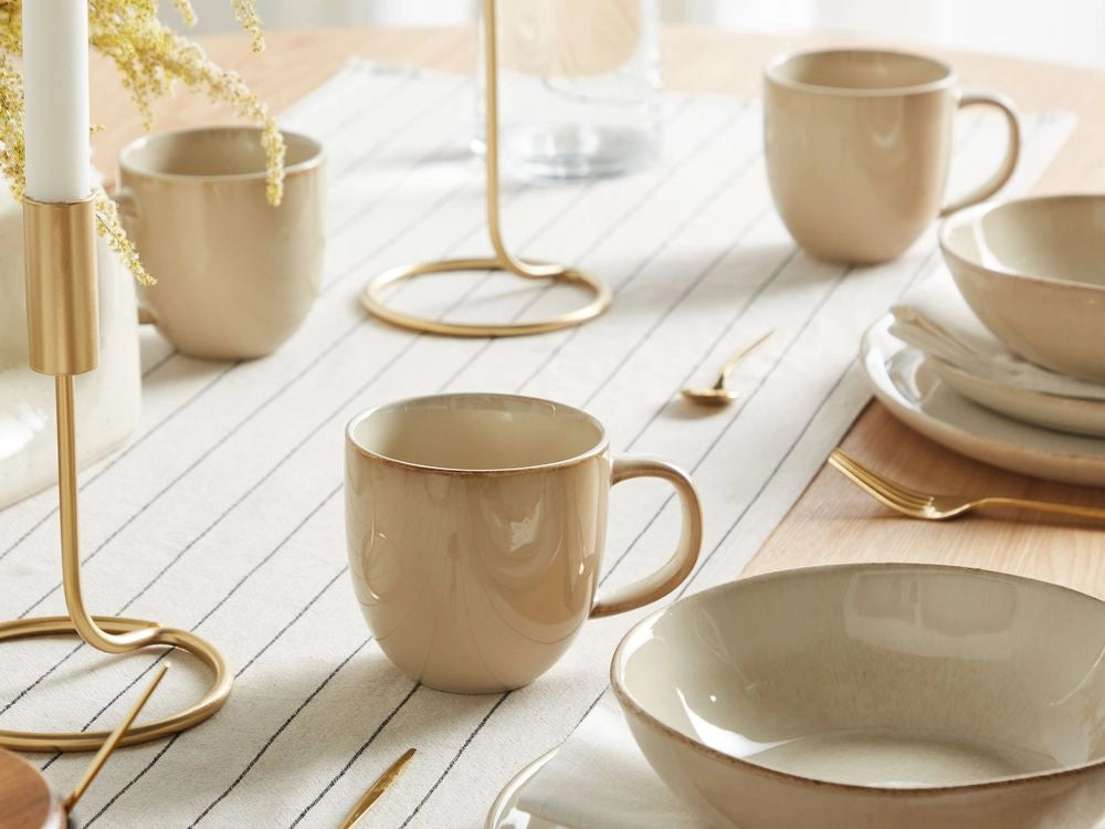 Set di 4 tazze Beige chiaro in gres caolino fatto a mano con smalto reattivo Cucina Sala da pranzo