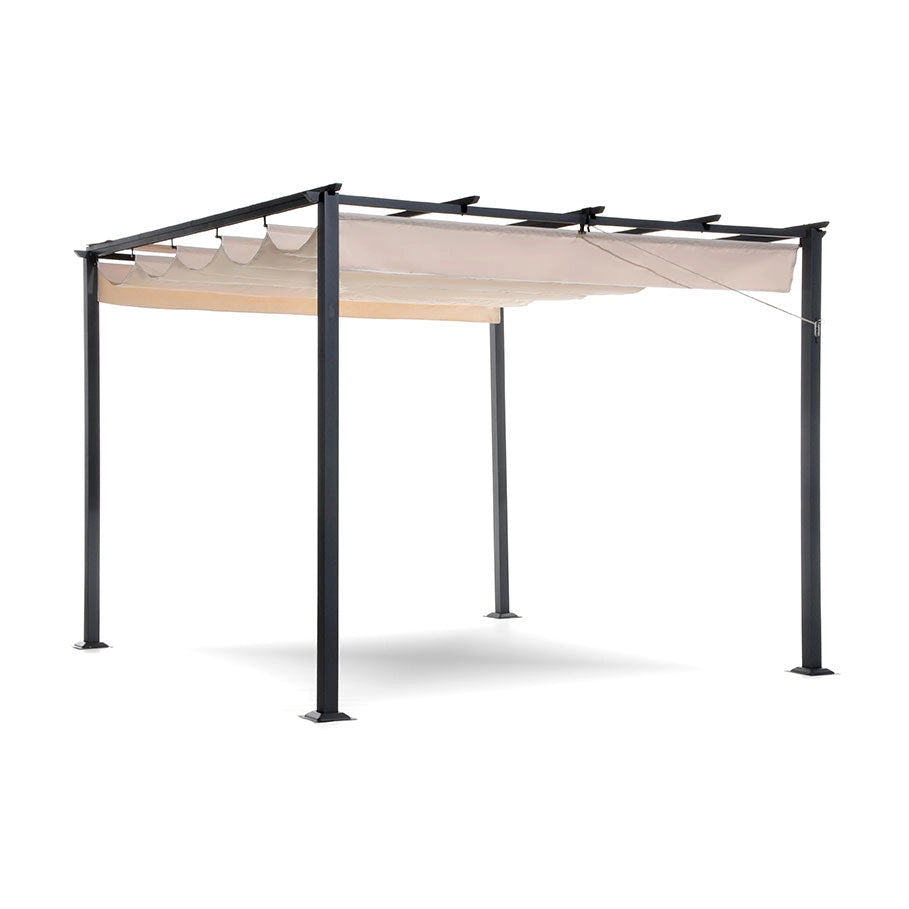 Pergola Gazebo da Giardino 3x3m Telo in Poliuretano con Apertura e Chiusura Scorrevole Taddei Suq
