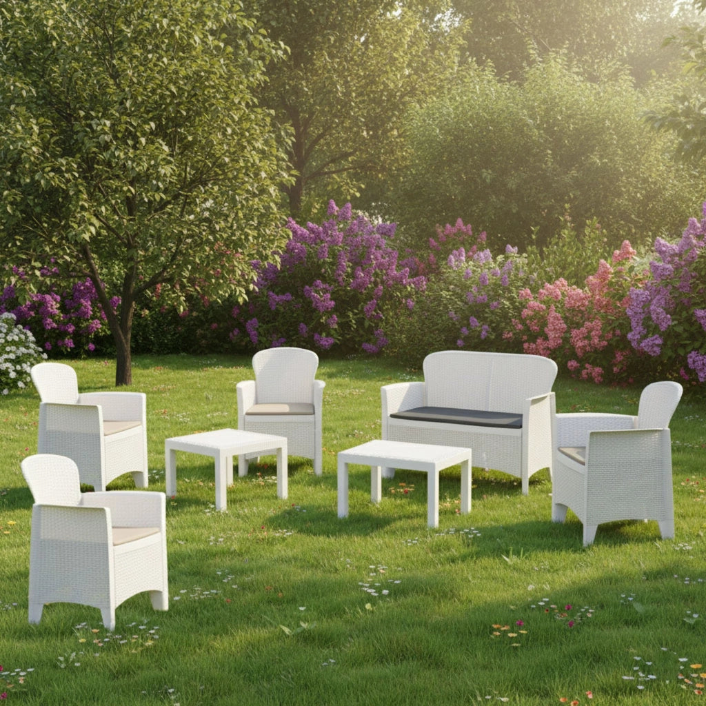 Salottino Outdoor Curno, set Salotto da Esterno 6 Posti Made in Italy, Bianco