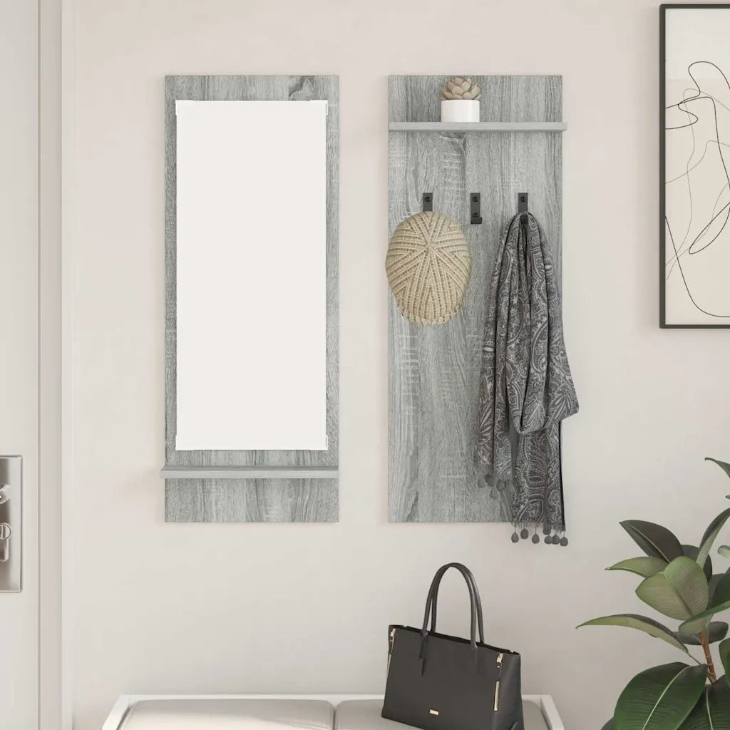 vidaXL Appendiabiti a muro con specchio Grigio sonoma 70 x 10 x 90 cm