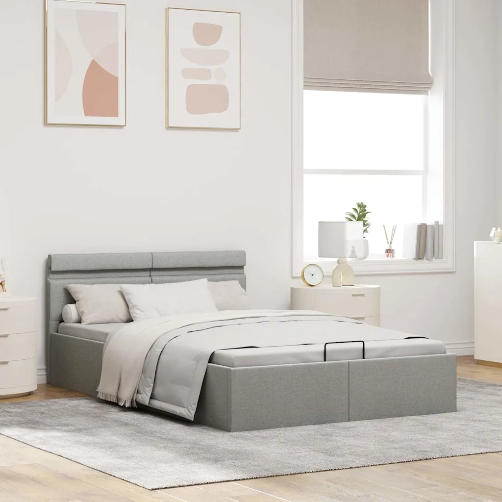 Giroletto con Contenitore e LED Grigio Chiaro Tessuto 120x200cm