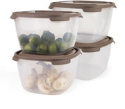 Set di contenitori in plastica con coperchio, contenitori per cibi, piatti per microonde, contenitori sovrapposti, contenitori di conservazione 4x 2,8L confezione marrone