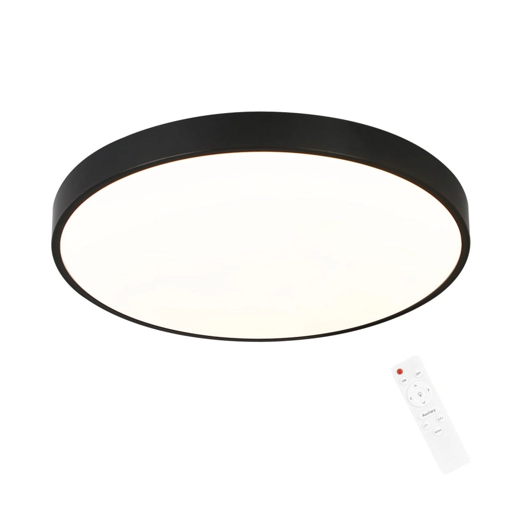 ZMH Lampada da soffitto plafoniera LED nera IP44 rotonda 37 cm intensità luminosa regolabile