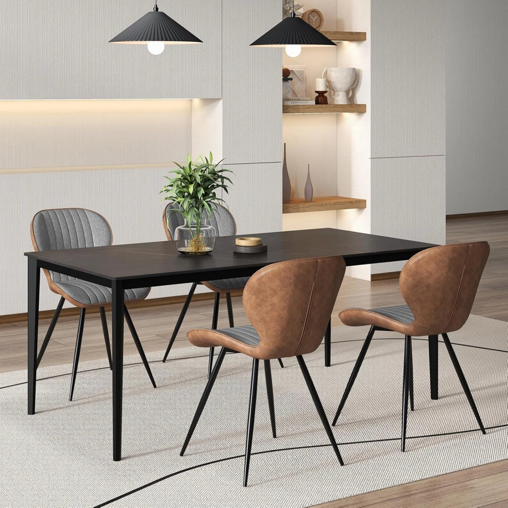 Set di 2 Sedie da Pranzo, Sedia da Pranzo Senza Braccioli, Sedia con Schienale Curvo, Piedini Antiscivolo, Sedia da Cucina con Gambe in Metallo, Portata 150 kg, 57 x 49 x 81 cm