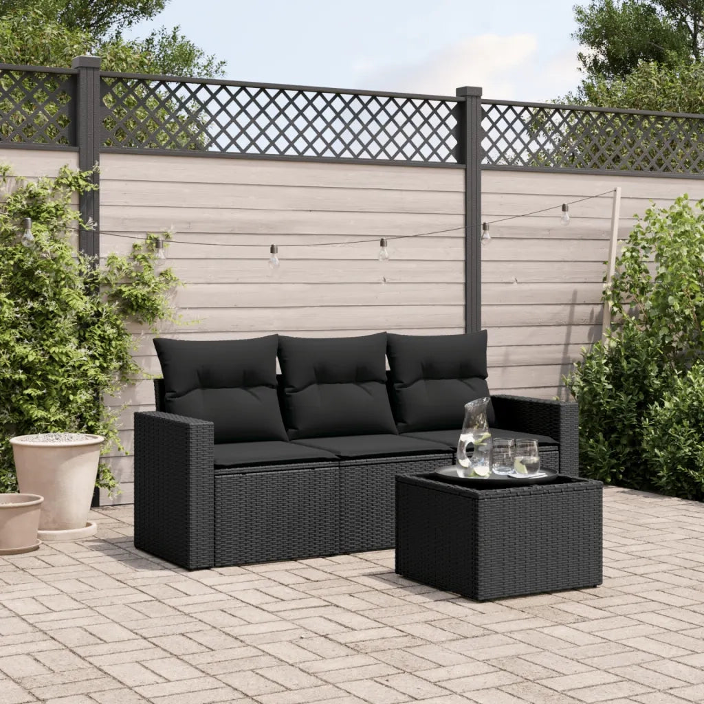 Set Divani da Giardino 4 pz con Cuscini Nero in Polyrattancod mxl 87480