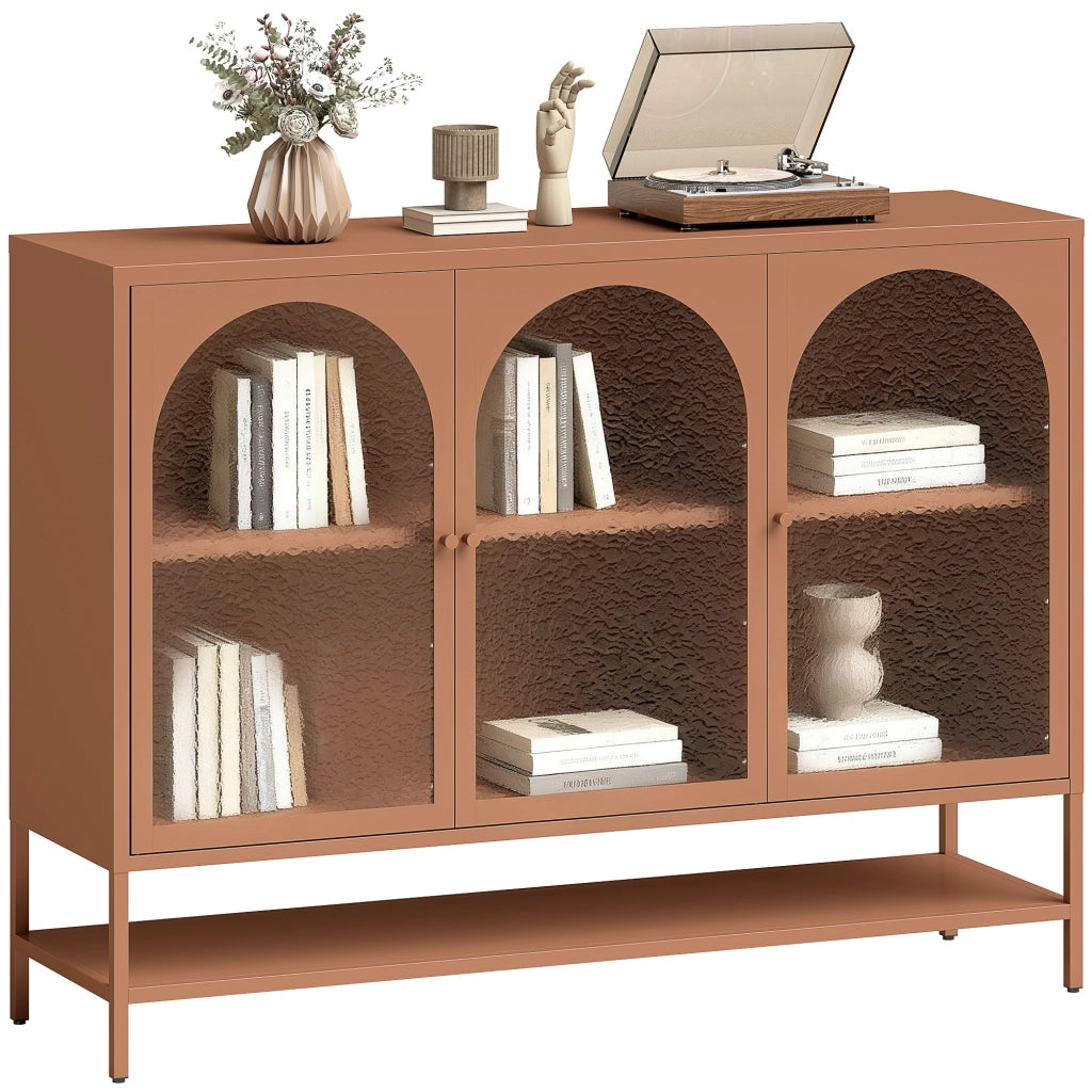 Credenza con ante vetrate ¨C zephmum ¨C 140x40x105 cm, colore ruggine