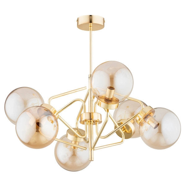 Plafoniera glamour dorata Barsum 6 sfere vetro E14 Alfa