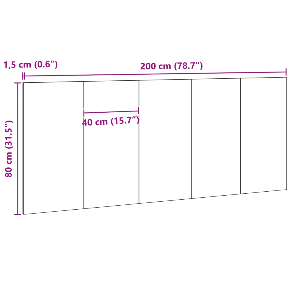 Testiera letto  Nero Rovere 200x1,5x80 cm Legno ingegnerizzato