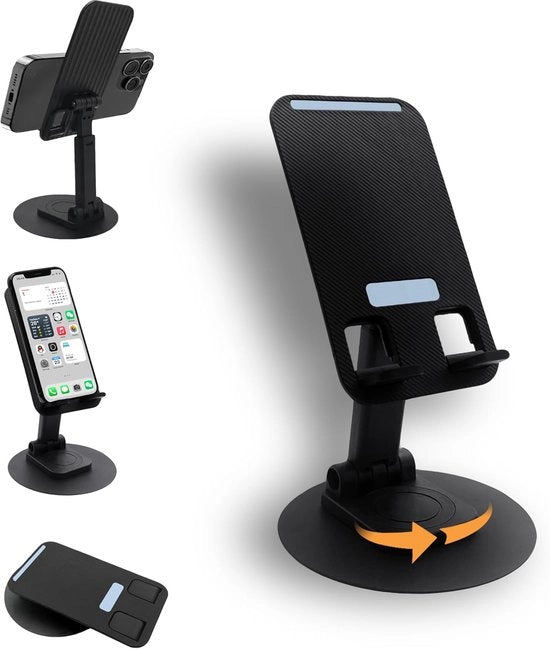 Standaard periferico per ufficio, 360° girevole, regolabile in altezza, antiscivolo, trasportabile, compatibile con più dispositivi, Adatto per iPhone (nero)
