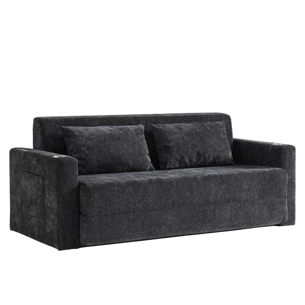 DIVANO LETTO 2 posti pieghevole in ciniglia, Nero+Grigio