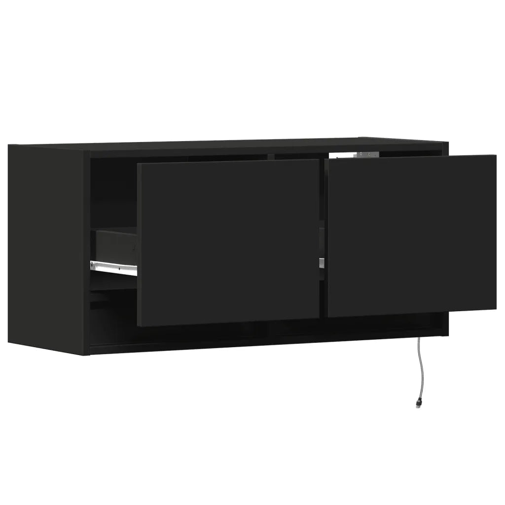 vidaXL Mobile TV a Parete con Luci LED Nero 80x31x35 cm