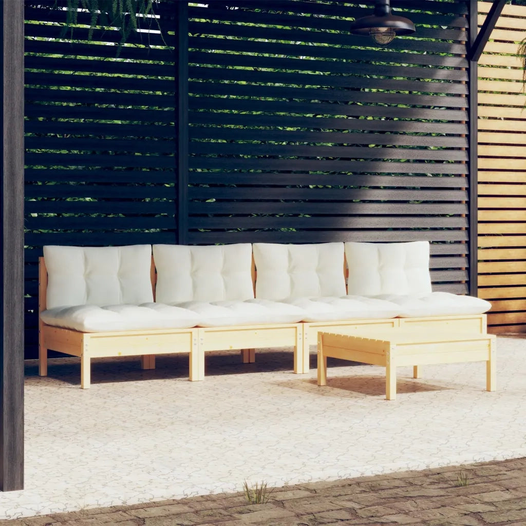 Set Salotto da Giardino 5pz con Cuscini Crema in Legno di Pino 3096130