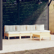 Set Salotto da Giardino 5pz con Cuscini Crema in Legno di Pino 3096130
