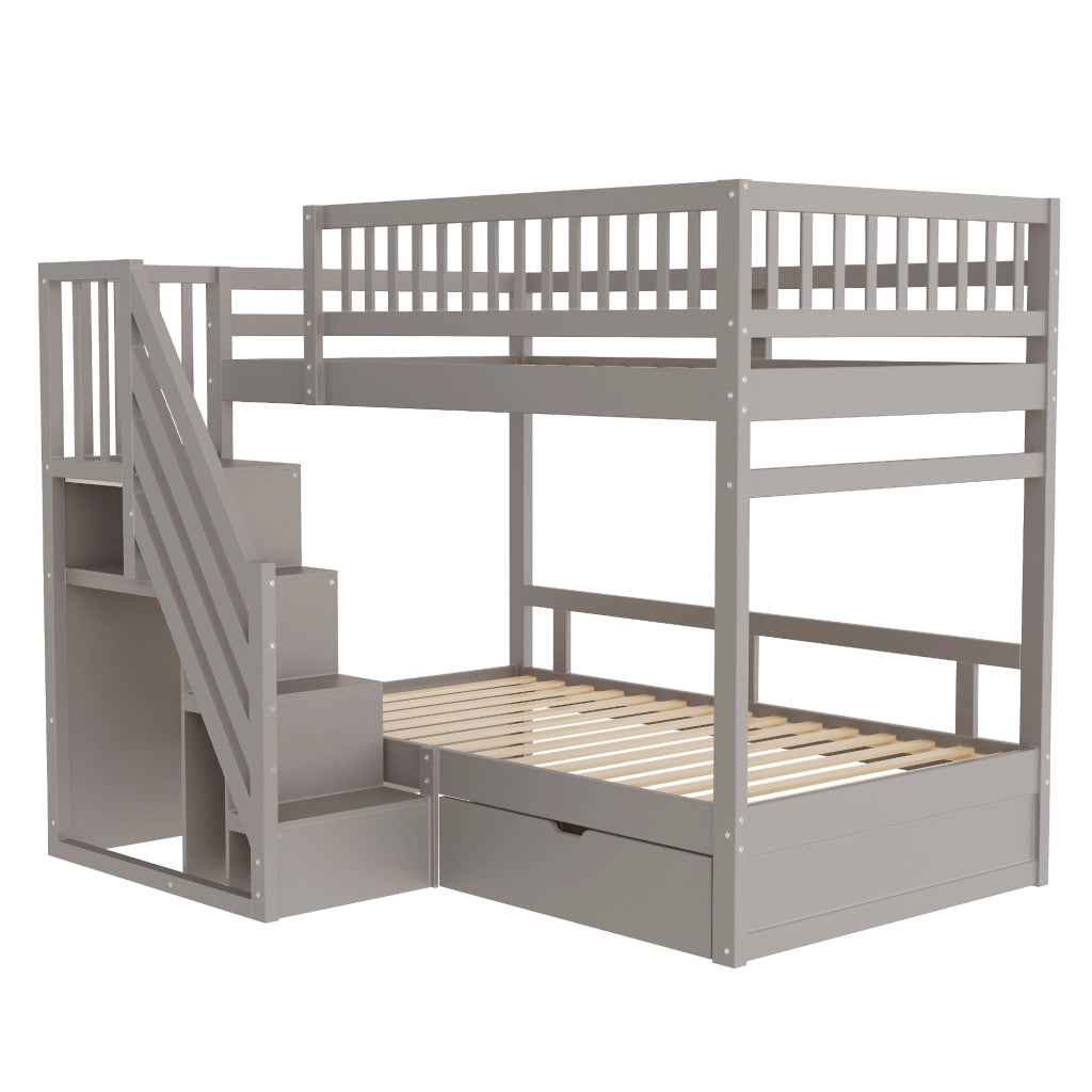 Letto a Castello; Letto 2 Posti con Scala Contenitore; Cassetto e Sponde; 90 × 200 cm; senza Materasso