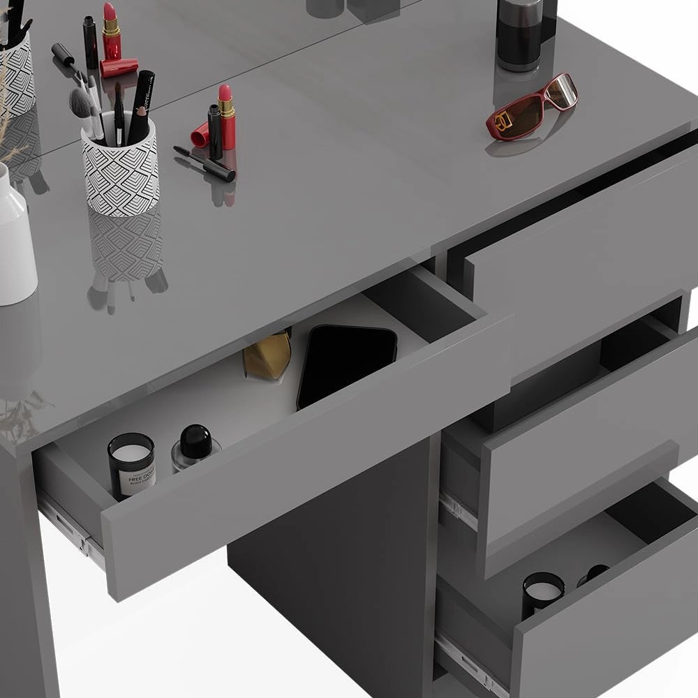 Tavolo da toeletta Sherry, Grigio, 90 cm con specchio, con grande specchio per la cura quotidiana e la creazione di acconciature