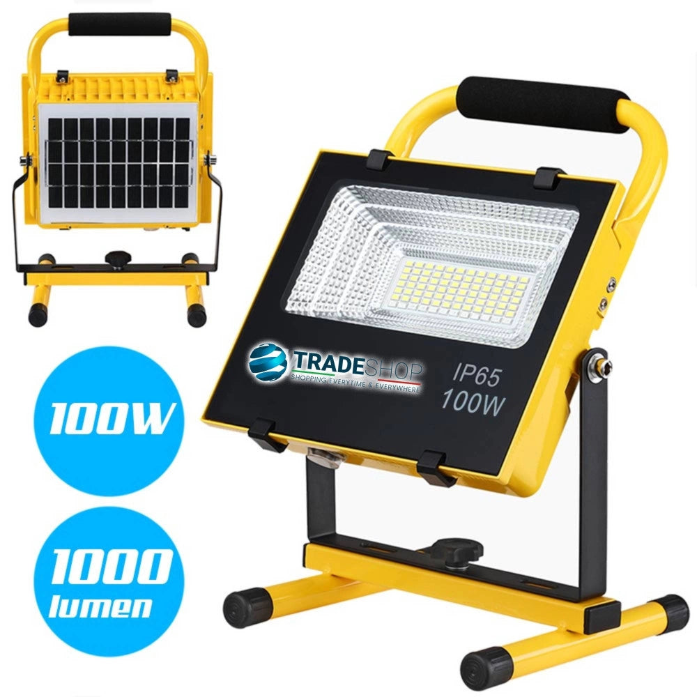 Trade Shop - Lampada Faro Lavoro Portatile Con Pannello Solare 100w 1000lm Luce Emergenza Sos -
