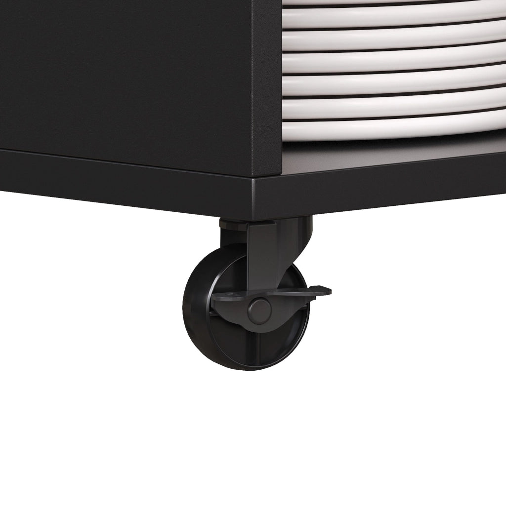 Credenza 140x38x180 cm con carrello estraibile e illuminazione LED dimmerabile; MDF nera